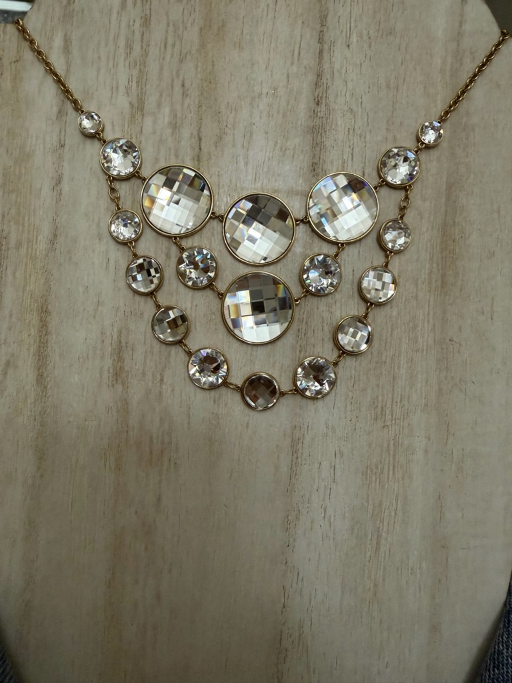 Touchstone Crystal Gold-Tone Clear Multi-Row Faceted Crystal Necklace